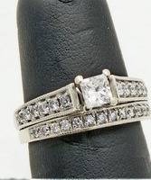 14k WG Cathedral Style Wedding set W/ .45ct Princess Cut Diamond, 5.8g, Size 6.5