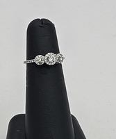 Ladies' 925 Silver Ring With 3 Halo Set CZ Stones and Shank set Decorative Stone