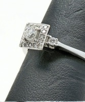 14k White Gold .15ct Diamond Promise Ring (Art Deco) .33cttw Square Halo Set