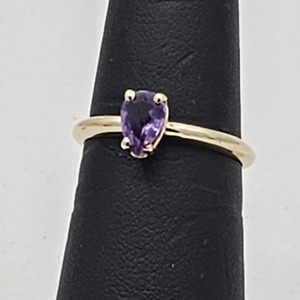 14k Yellow Gold .50ct Pear Shaped Amethyst, Solitaire Set 1.72 Grams Ring